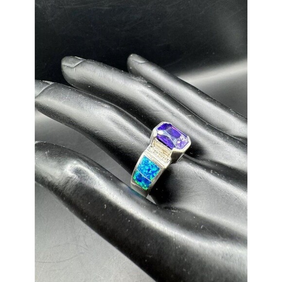 Sterling 925 Ring Amethyst Fire Opal Size 7 Signed Cubic Zirconia February BDay - Picture 2 of 10